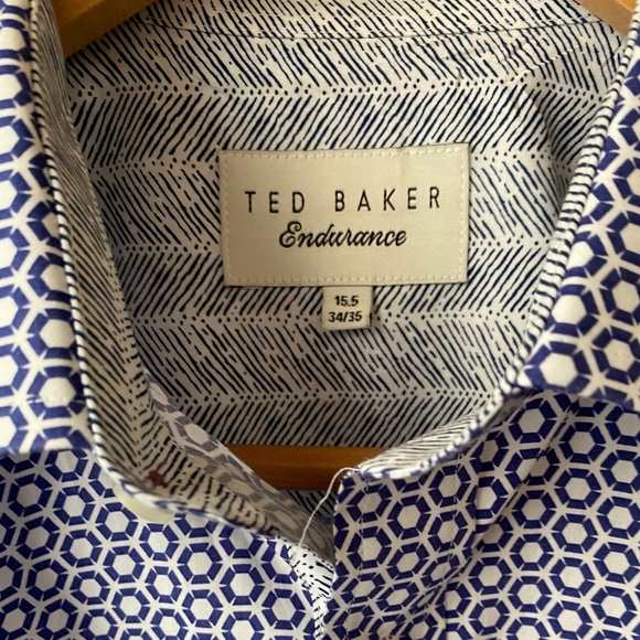 Ted Baker Endurance Navy Blue/White Geometric Flip Cuff Long Sleeve Shirt 15.5 - Picture 3 of 7